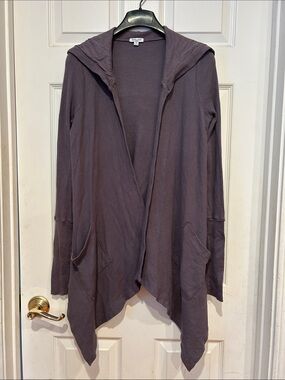 Splendid Hooded Open Front Cardigan in Plum